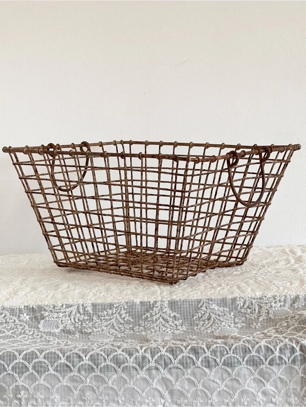 Antique French Metal Oyster Basket with Handles Chateaucore